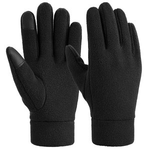 Unisex Full Finger Breathable Fleece Touch Screen <b>Gloves</b> Wrist Length Black Polyester/Cotton Winter Outdoor Daily Use Plain - Product Image 1