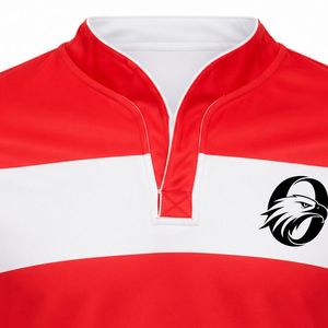 <b>Red</b> White Sublimated Printed Rugby Jersey Short Sleeve Striped Team Shirt Sports Uniform Match Training Wear Athletic Outdoor - Product Image 6