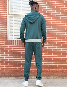 Conjunto Deportivo para Hombre en Color Contrastante, Sudadera con Cierre Completo y Pantalones Jogger de Felpa, Ropa Deportiva para Gimnasio, Running y Uso Casual - Product Image 4