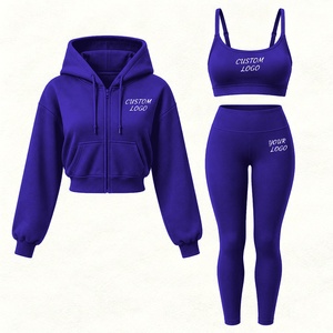 ชุดออกกำลังกายผู้หญิง 3 ชิ้น กำลังฮิต พร้อมโลโก้สั่งทำ เสื้อแจ็คเก็ตแขนยาวแบบซิป เสื้อชั้นในกีฬา กางเกงคาปรี ชุดกีฬาสำหรับฤดูใบไม้ร่วง - Product Image 3