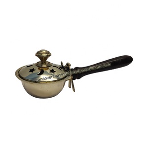 Factory Wholesale Charcoal Incense <b>Burner</b> Metal <b>Oud</b> <b>Burner</b> With Long Wooden Handle Dhoop Pot Loban <b>Burner</b> - Product Image 1