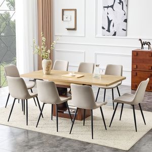Set da Pranzo Estensibile 59-71 Pollici con Tavolo Estraibile e 8 Sedie Curve Allargabili in PU Artificiale Grigio Caldo - Product Image 1