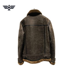 Blouson aviateur en cuir véritable pour homme, doublure en fausse fourrure, col rabattable, simple boutonnage, imperméable, à capuche, pour l'hiver - Product Image 3