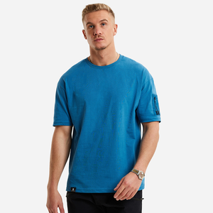 Camiseta de Cuello Redondo Azul para Hombre, 100% Algodón, Corte Regular Informal, Manga Corta, Secado Rápido, 220g - Product Image 1