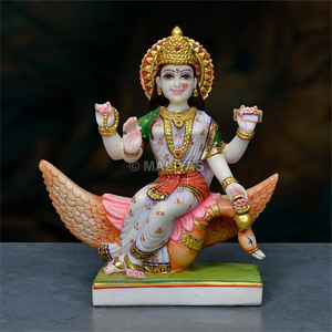 Premium Marble Brahmani Maa Statue | Handcrafted White Marble Brahmani Devi Murti with Hamsa | MALIYAS Jaipur - Product Image 1