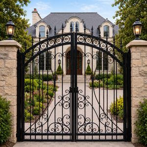 Luxury Custom Wrought Iron Garden Gates Decorative Double Swing Metal Driveway Entrance Gate for Villa and Residential Homes - Product Image 3