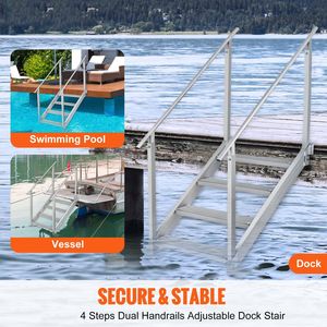 Scaletta a 4 Gradini per Pontone, Altezza Regolabile 30-38 Pollici, Capacità di Carico 500 Libbre, Corrimano Doppio, Accessori per Barche in Alluminio - Product Image 2