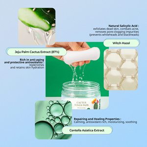 YADAH Cactus Toner Pads Acne Treatment Moisturizing Facial Cleansing Exfoliating Toning Pads 60 Count Cotton Material Vegan Oil - Product Image 4