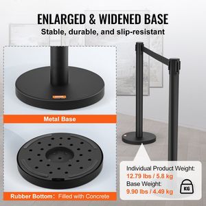 Confezione da 2 Pali Divisori per Controllo Folla in Acciaio al Carbonio Nero da 6,5FT, Verniciati a Forno, con Barriera Retrattile e Supporto per Banner - Product Image 3