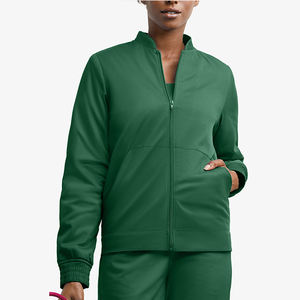 Veste d'infirmière personnalisée de haute qualité OEM 100% polyester avec fermeture éclair intégrale, plusieurs poches, manches longues, veste de travail pour femmes - Product Image 1