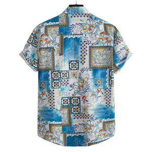 Chemises décontractées pour homme, style hawaïen, grande taille, manches courtes, boutonnées, à rayures imprimées, motif floral, pour l'été - Product Image 3