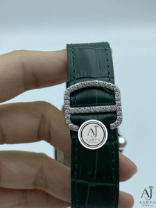 Montre à quartz Miyota avec incrustation de diamants, cadran carré, bracelet vert de 20 mm, chiffres romains, montre analogique, style luxueux - Product Image 2