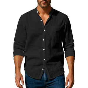 Camisas de Lino para Hombre al por Mayor, Transpirables, de Color Sólido, con Botones, Manga Larga, Ropa Masculina - Product Image 3