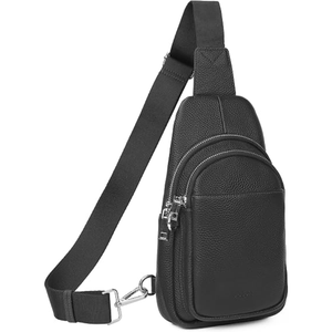 Mochila tipo bandolera con apariencia de cuero negro, bolso cruzado con múltiples bolsillos, bolsa de hombro para viajes al aire libre, uso diario - Product Image 1