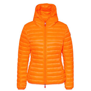 Orange Women's Hooded Quilted Jacket Full Sleeve Winter Puffer <b>Zipper</b> Closure Solid Color Lightweight Outerwear - Product Image 1