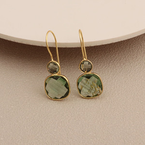 Gold Plated Drop <b>Earrings</b> With <b>Green</b> Amethyst Bezel Setting Geometric Fashion Dangle Jewelry For Women - Product Image 1