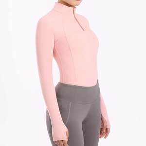 Women Blush Pink Quarter Zip Equestrian Base Layer Riding Shirt Long Sleeve Stretch Training <b>Top</b> Custom OEM ODM Sportswear - Product Image 2