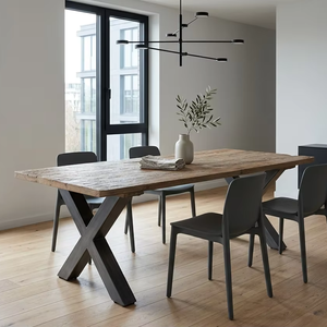 Mesa de Comedor Xozio de Madera de Teca Sólida - Patas de Metal Duraderas y Ecológicas, Diseño Minimalista para 4 Personas, para Uso en Hoteles y Villas - Product Image 3
