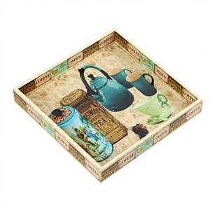 Bandeja Rectangular de Madera Hecha a Mano con Diseño Floral Bohemio Vintage, Bandeja Decorativa Multifuncional para Cocina, para Navidad - Product Image 1