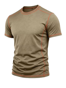 Camiseta de Hombre Verde Oliva, Manga Raglán, Corte Regular, Cuello Redondo, Tejido de Punto, Color Sólido, Ecológica, con Bloques de Color, 180g, Estilo Casual - Product Image 3
