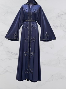 Abaya longue à capuche et manches longues, style Moyen-Orient, bleu marine, respirante, pour la prière et les mariages - Product Image 3