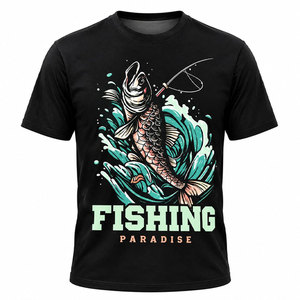 Customized Logo Printed new Men's Fishing T-<b>Shirt</b> Black Printed <b>Fish</b> Design Breathable Outdoor Wear - Product Image 2