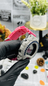 Montre personnalisée VVS Moissanite Iced Out pour homme, argent sterling 925, lunette saphir bleu, bracelet rose, bijoux de luxe numériques - Product Image 5