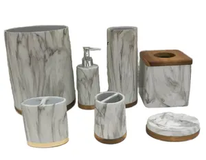 JH1873 Bathroom Set with Sustainable Faux Marble Resin Bath and Wood Base Effect Model Polyresin Material