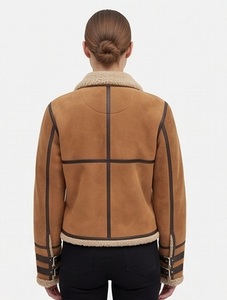 Wholesale <b>Women</b> <b>Tweed</b> Sheep Skin B3 Bomber <b>Jacket</b> Regular Windproof Eco-Friendly Custom Contrast Trim Detachable Collar Winter - Product Image 5