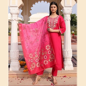 Most Trendy Women's <b>Pink</b> Kurti Set 3/4 Sleeve Cotton Silk Full <b>Stitched</b> for Regular and Festive Occasions - Product Image 1