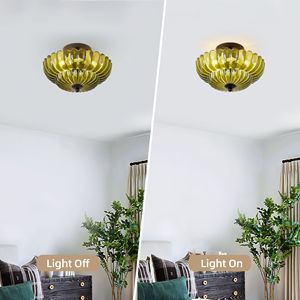 Plafonnier semi-encastré 3 lumières, luminaire moderne noir avec verre vert, compatible LED - Product Image 3