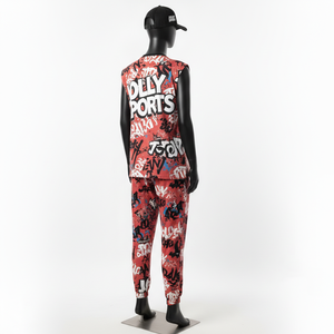 ชุดเซ็ตสองชิ้นแขนกุดสำหรับผู้หญิง ผ้าคอตตอนโพลีเอสเตอร์คุณภาพสูง เนื้อผ้าเจอร์ซีย์เดี่ยว GSM พิมพ์ลายแบบ Sublimation พร้อมโลโก้สั่งทำพิเศษ - Product Image 5