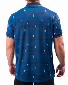 Polo à manches courtes bleu pour homme avec imprimé station de ski, en polyester tricoté, coupe décontractée, respirant, longueur normale - Product Image 2