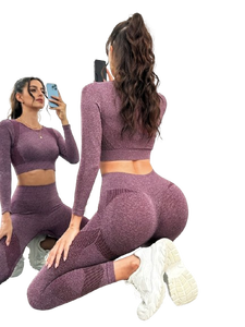 Ensemble de yoga taille haute pour femme, tenue de sport avec soutien-gorge de fitness à manches longues et leggings de compression doux pour l'entraînement - Product Image 6