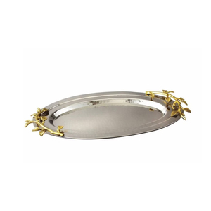 Bandeja de Servir Ovalada Decorativa Ecológica Premium con Asas de Hoja de Oro de Acero Inoxidable para Uso en Hogar, Hotel, Restaurante y Bodas - Product Image 4