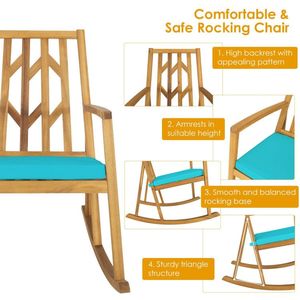 Fauteuil à bascule en bois d'acacia avec accoudoirs et coussin pour jardin et terrasse - Product Image 2