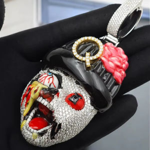 Colgante de Calavera de Payaso de Lujo con Incrustaciones de Moissanita, Joyería Hip Hop, Cara de Terror Esmaltada Personalizada, Oro Rosa, Diamante para Fiesta - Product Image 1