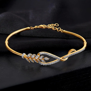 <b>Infinity</b> Leaf Diamond <b>Bracelet</b> with Yellow Gold Slim Band and Flowing Botanical Center Design - Product Image 1