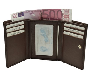 Genuine Leather Tri-Fold <b>Wallet</b> Unisex Minimalist Design Fold Closure Brown Daily Use Short Length - Product Image 4