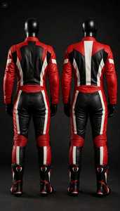 Combinaison de course moto en cuir pour homme, rouge, blanc et noir, une pièce, intégrale - Product Image 2