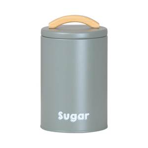 Minimalist Gray Metal Sugar Canister With Wooden Lid Airtight <b>Kitchen</b> <b>Storage</b> <b>Container</b> Rectangle Shape Freshness Preservation - Product Image 2