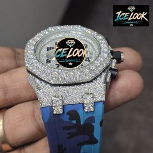 Reloj de Cuarzo con Circonita Cúbica, Esfera de Cronógrafo, Bisel con Pedrería, Correa Azul, Unisex - Product Image 2