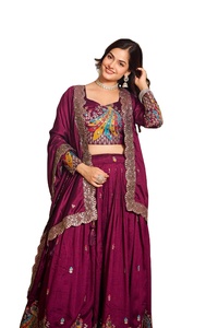 Elegant Vichitra Silk Lehenga Choli with <b>Sequin</b> Embroidery Lace Border Dupatta Blouse Set Floor-Length Winter Festive Wear - Product Image 4