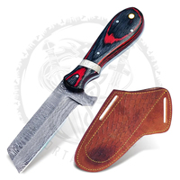 Couteau de boucher de style cowboy sur mesure avec poignée ergonomique, lame en acier Damas et étui en cuir de type pancake
