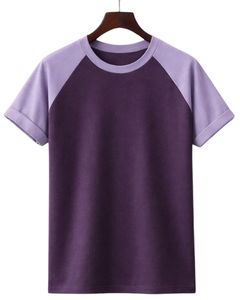 Camiseta de Hombre Raglan de Algodón con Cuello Redondo y Manga Corta, Morada Bicolor, Casual de Verano, Tejido Liso Teñido, con Logotipo Personalizado - Product Image 1
