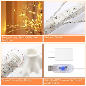 Albero di Betulla Artificiale Illuminato a 8 Modalità con Luce Bianca Calda, Decorazione per Matrimoni, Feste, Natale e Festività con Eleganti Rami Bianchi - Product Image 6