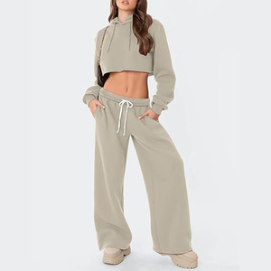 <b>Women</b> Retro Winter Wide <b>Leg</b> <b>Joggers</b> Full Length Terry Fleece Sweatpants Soft Fabric Breathable Casual Sportswear Pants - Product Image 2