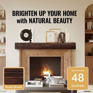 48\" X 8\" X 5\" 50 Lbs Capacity Natural Wood Fireplace Mantel <b>Wall</b> <b>Mounted</b> Floating Farmhouse Style Display <b>Shelf</b> - Product Image 2
