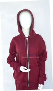Sudadera con Capucha y Cierre de Cremallera para Mujer, Color Borgoña, Corte Regular, Manga Larga, 100% Algodón, Color Sólido, Otoño, Ecológica, Personalizable - Product Image 2