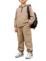 Ensemble de vêtements pour enfants en polyester 100% pour l'automne, tenue d'extérieur à capuche, 2 pièces, uni, avec pantalon de jogging à manches longues et fermeture éclair, décontracté BD